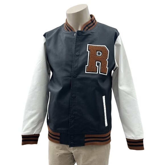 Ring Of Fire Deejay Full PU Varsity Jacket Side Pockets Embroidered Mens  M NWT* - Picture 1 of 14
